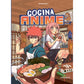 Portada del libro Cocina Anime sobre gastronomía japonesa con una ilustración de dos personajes manga comiendo