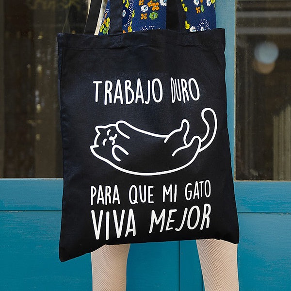 Bolsa gato trabajo tote bag tela miss miserable humor