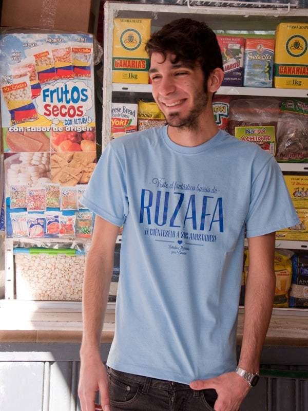 Camiseta Visite el fantástico barrio de Ruzafa azul