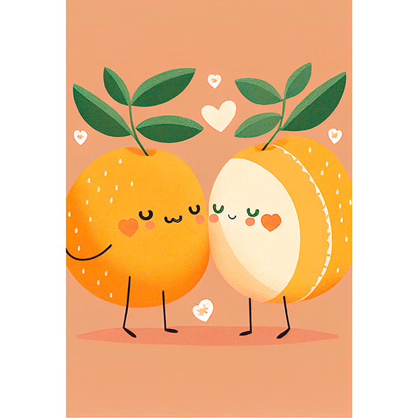 print con una ilustración kawaii de dos naranjas valencianas